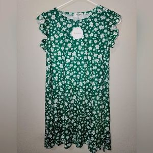 Vestido floral cuello redondo para niña XL(12) girls color verde 100% polyester
